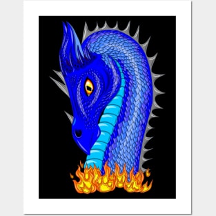 Blue fire dragon Posters and Art